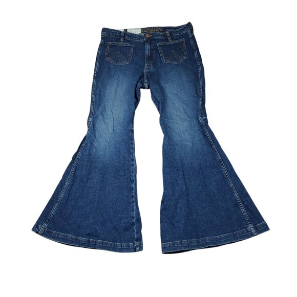 Wrangler Retro High Rise Trumpet Flare Jeans Bell Bottom Blue Size 32 X 30 Hemp - Picture 1 of 7